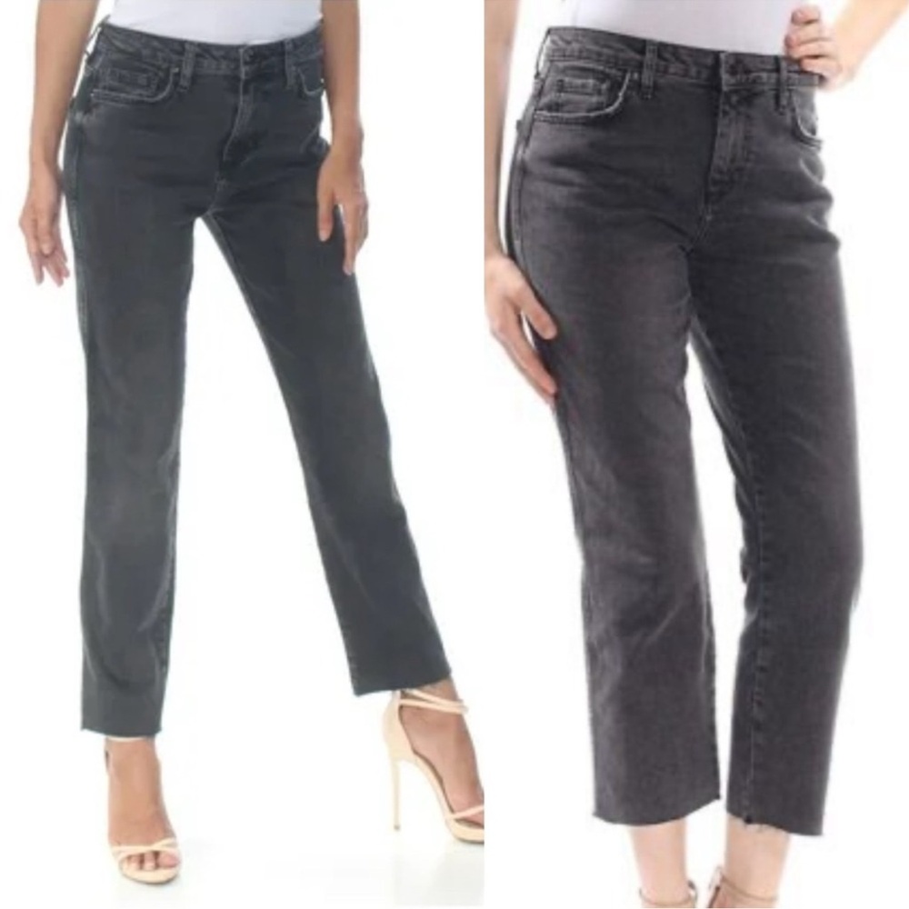 Free People Jeans size 24 Raw Frayed‎ Hem Ankle Straight High Rise Gray